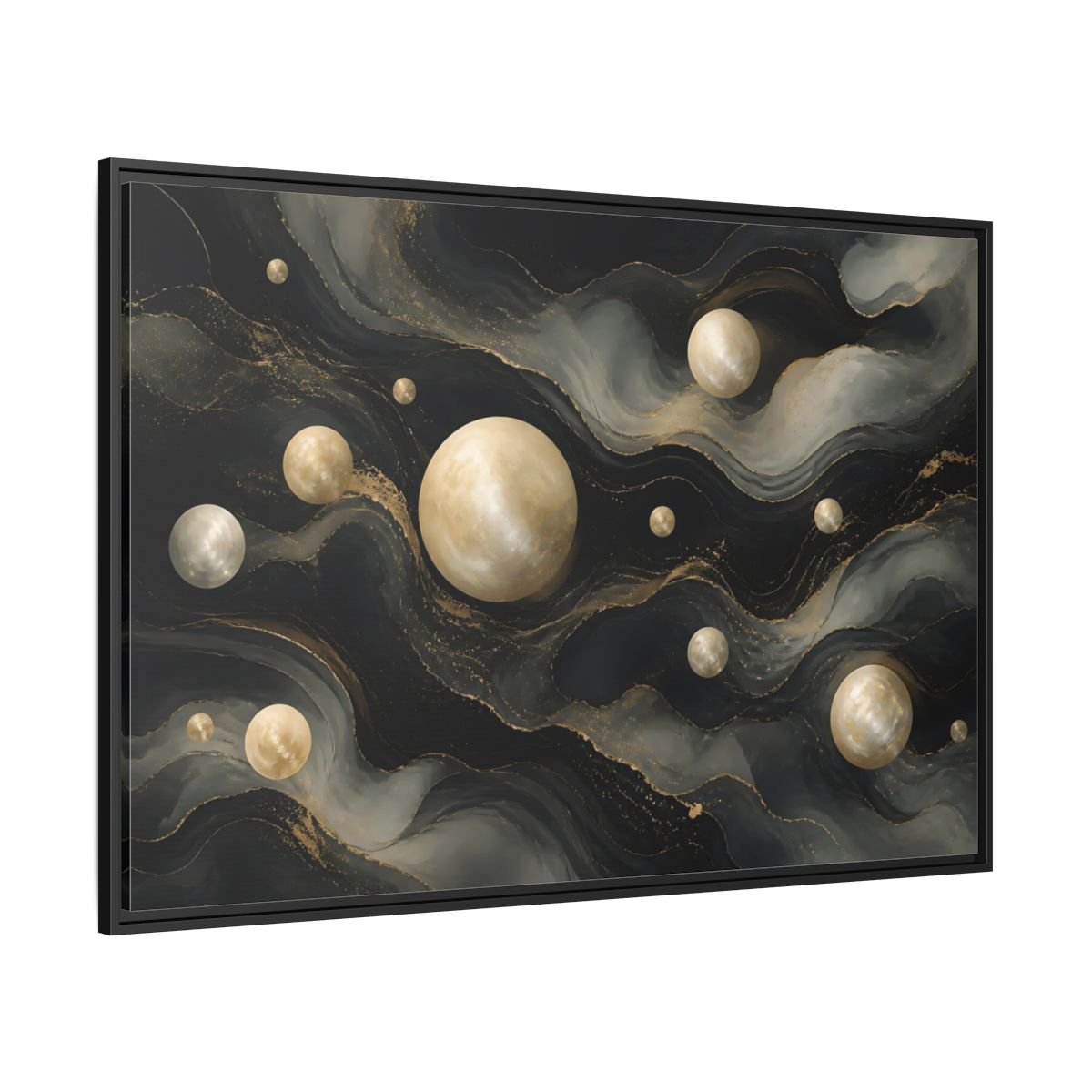 Science Fiction Celestial Spheres Black Gold Framed Canvas Print – Living Room, Above Couch - YesArtYes