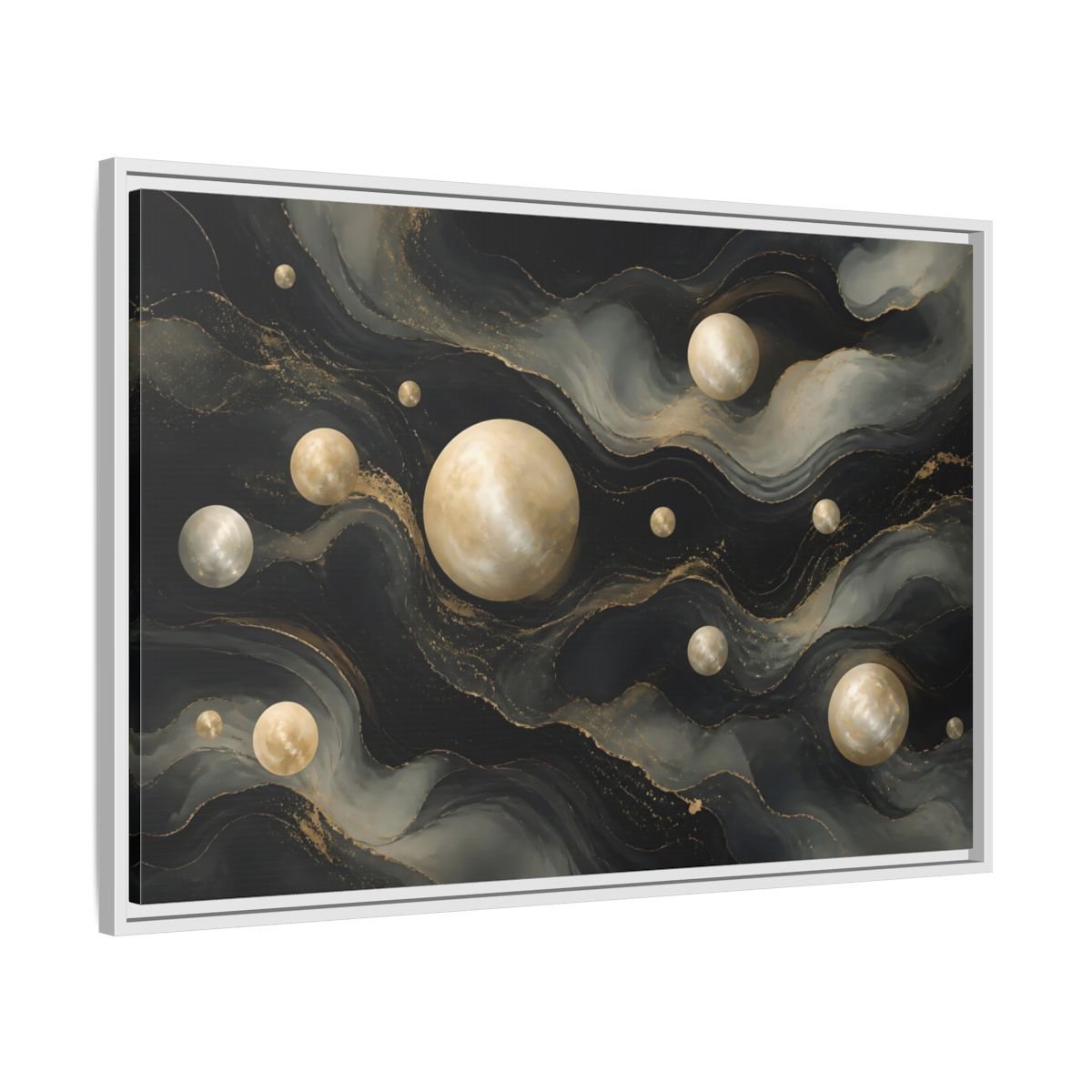 Science Fiction Celestial Spheres Black Gold Framed Canvas Print – Living Room, Above Couch - YesArtYes