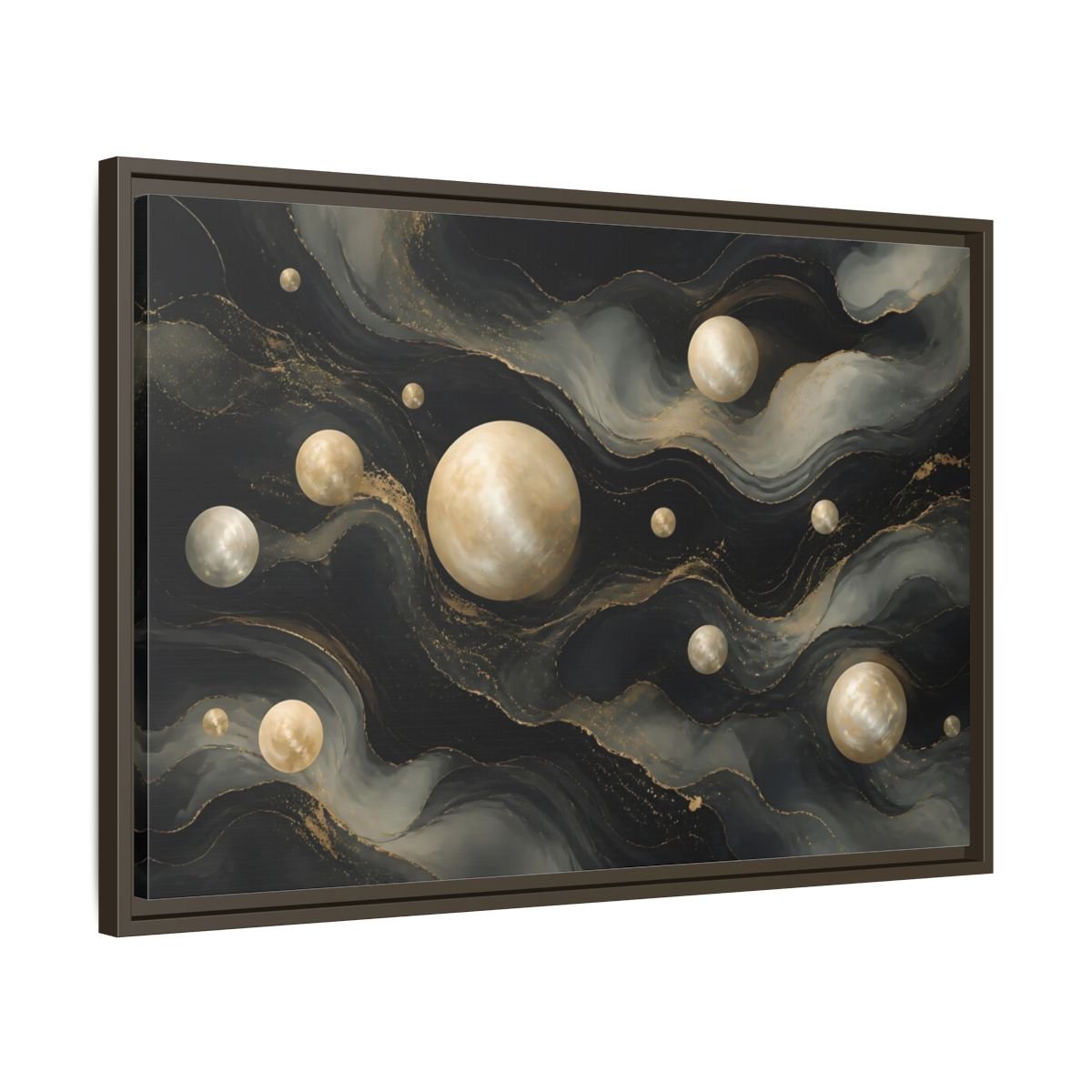 Science Fiction Celestial Spheres Black Gold Framed Canvas Print – Living Room, Above Couch - YesArtYes