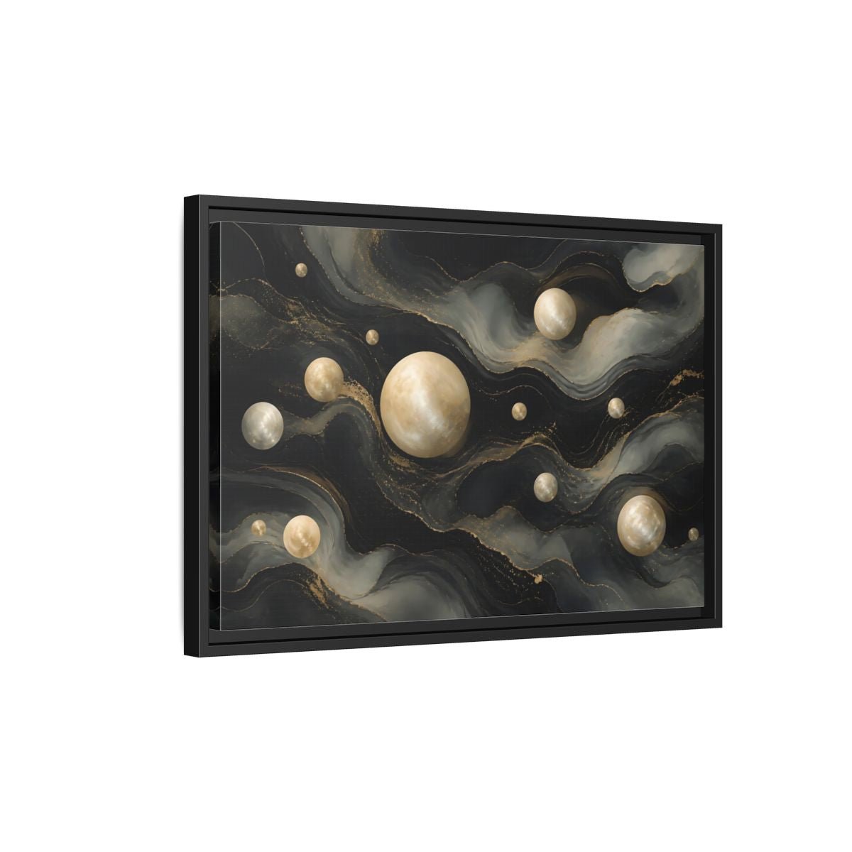 Science Fiction Celestial Spheres Black Gold Framed Canvas Print – Living Room, Above Couch - YesArtYes