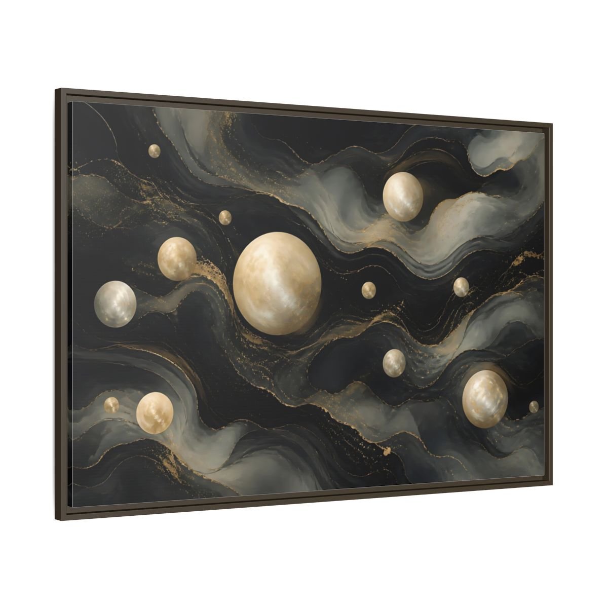 Science Fiction Celestial Spheres Black Gold Framed Canvas Print – Living Room, Above Couch - YesArtYes