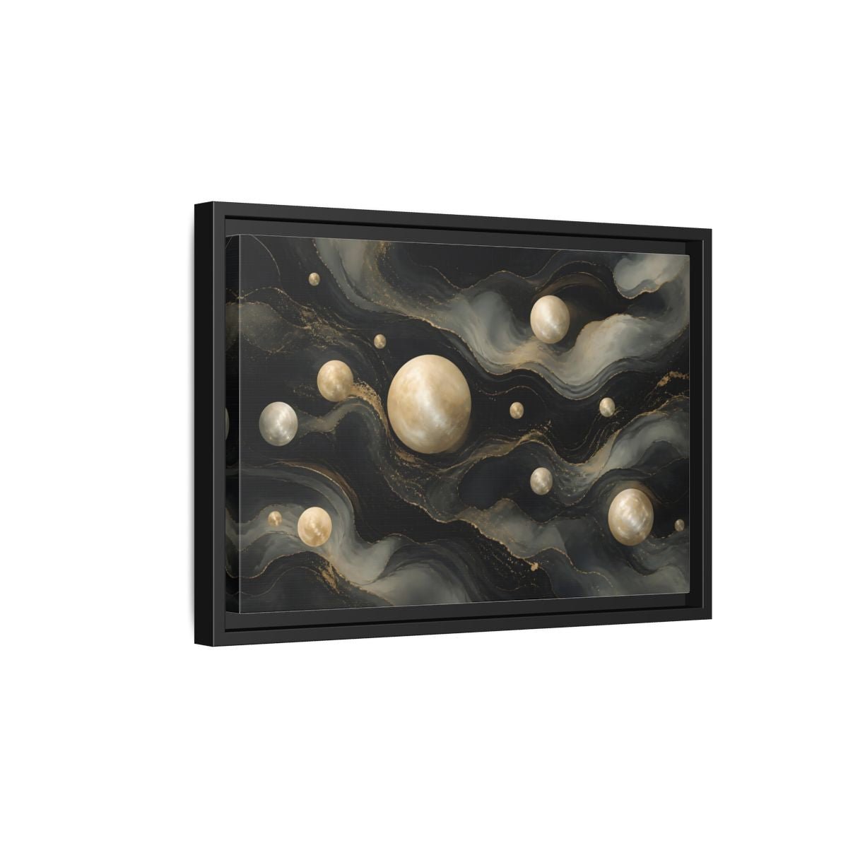 Science Fiction Celestial Spheres Black Gold Framed Canvas Print – Living Room, Above Couch - YesArtYes