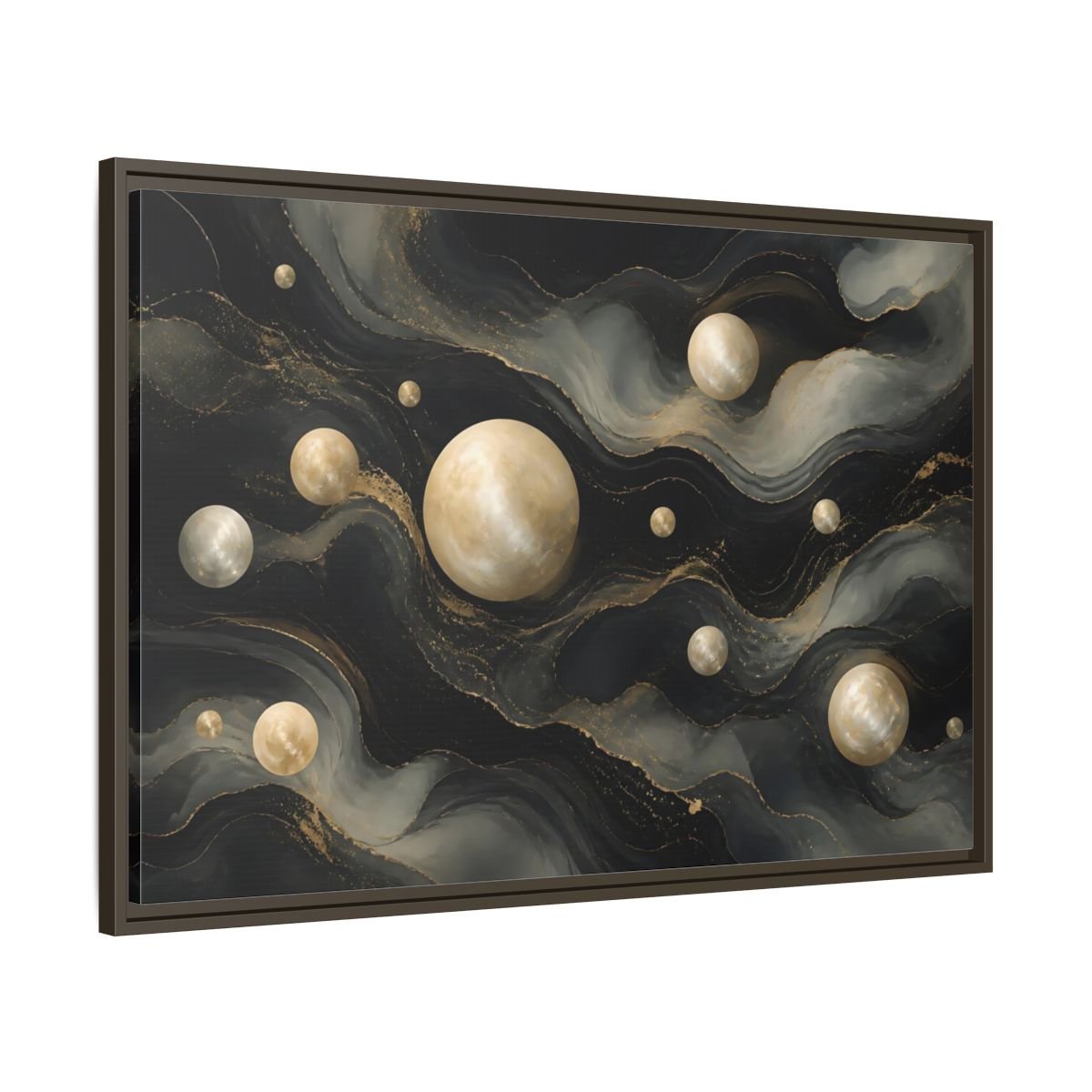 Science Fiction Celestial Spheres Black Gold Framed Canvas Print – Living Room, Above Couch - YesArtYes