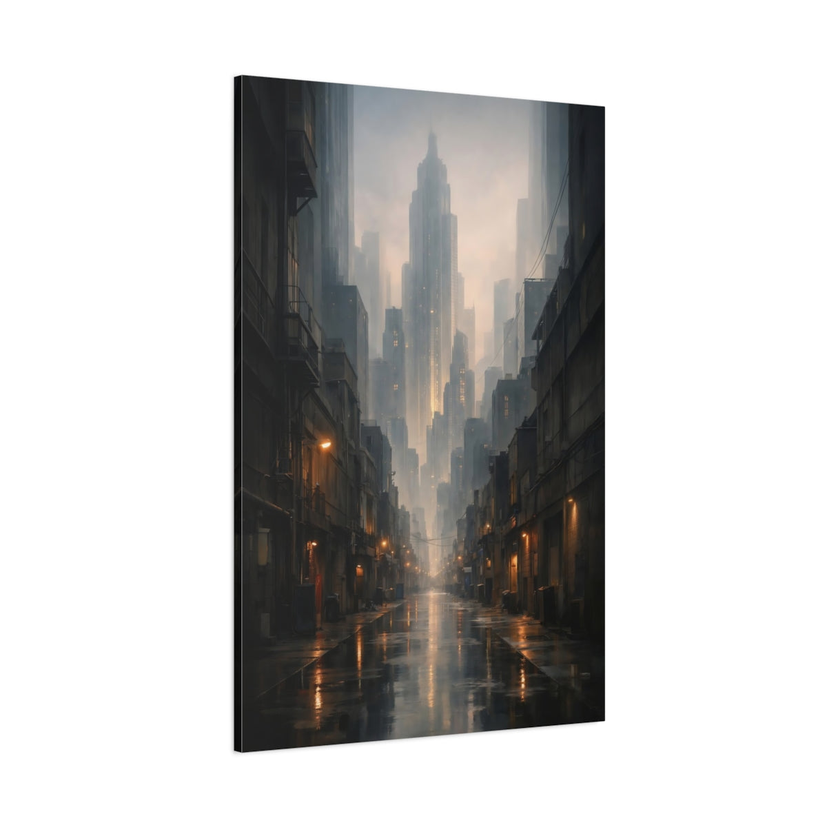 Main Mockup. Science Fiction City Street Dark City Street shown as stretched canvas wall art