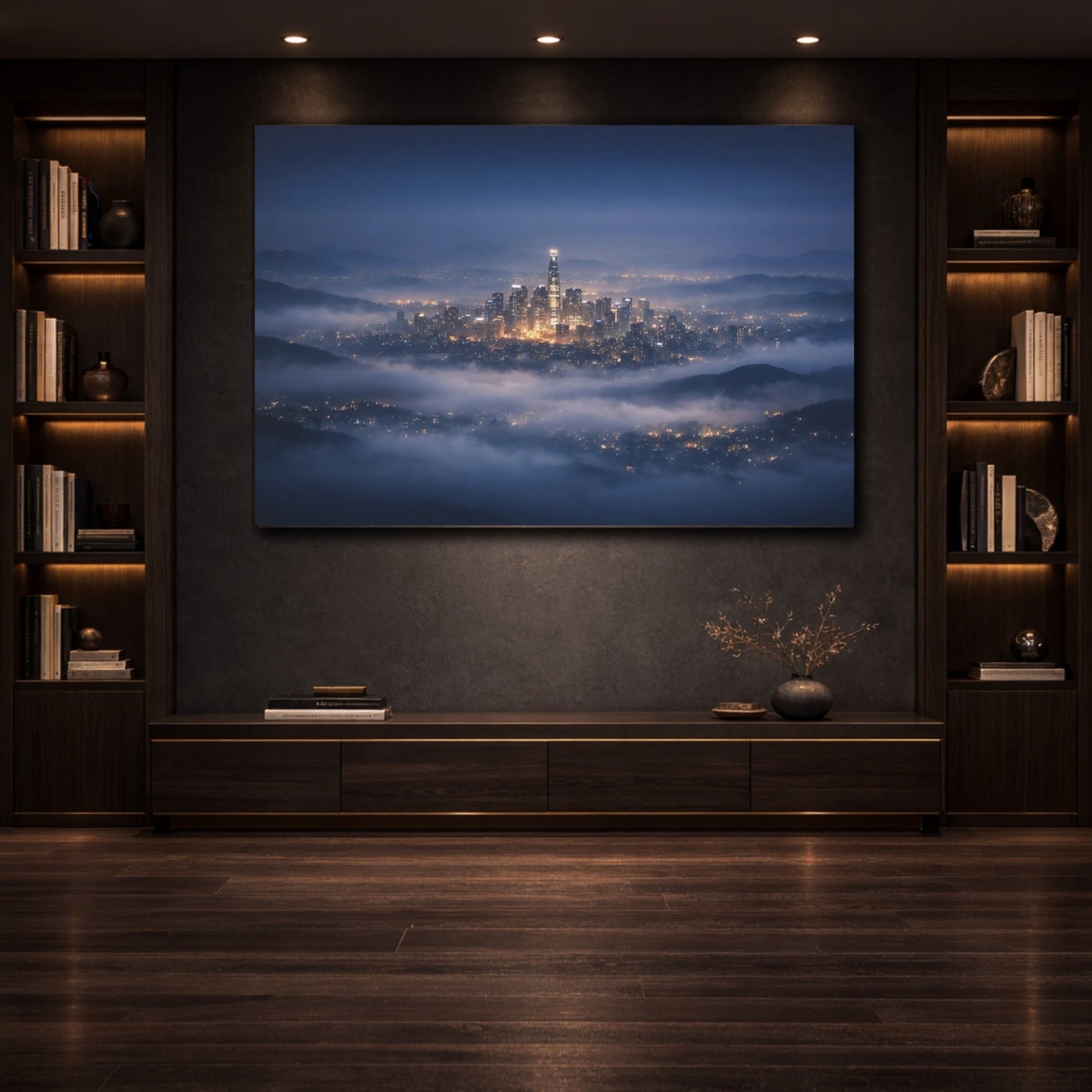 Science Fiction Cityscape Misty - Canvas Wall Art Print - YesArtYes
