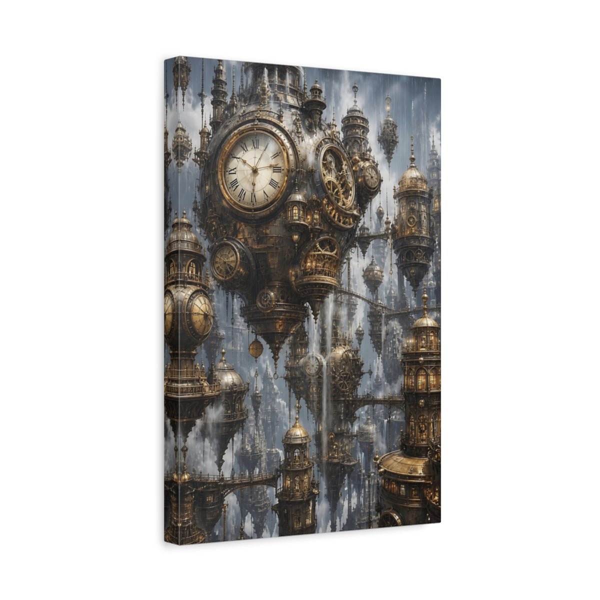 Science Fiction Clock City Bronze Gold Canvas Print – Living Room, Above Couch - YesArtYes
