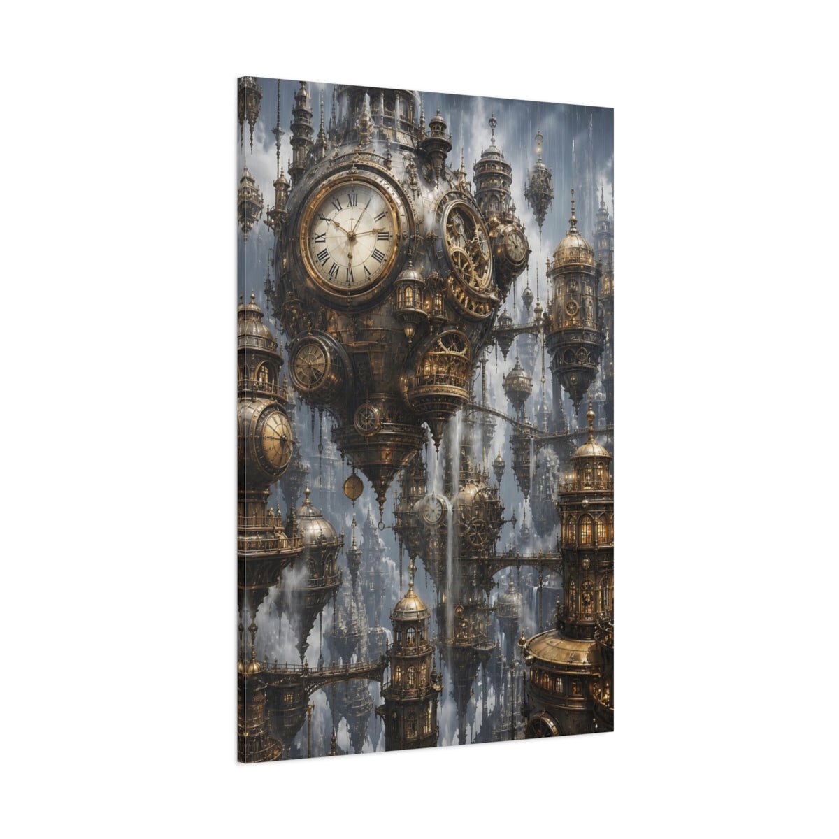 Science Fiction Clock City Bronze Gold Canvas Print – Living Room, Above Couch - YesArtYes