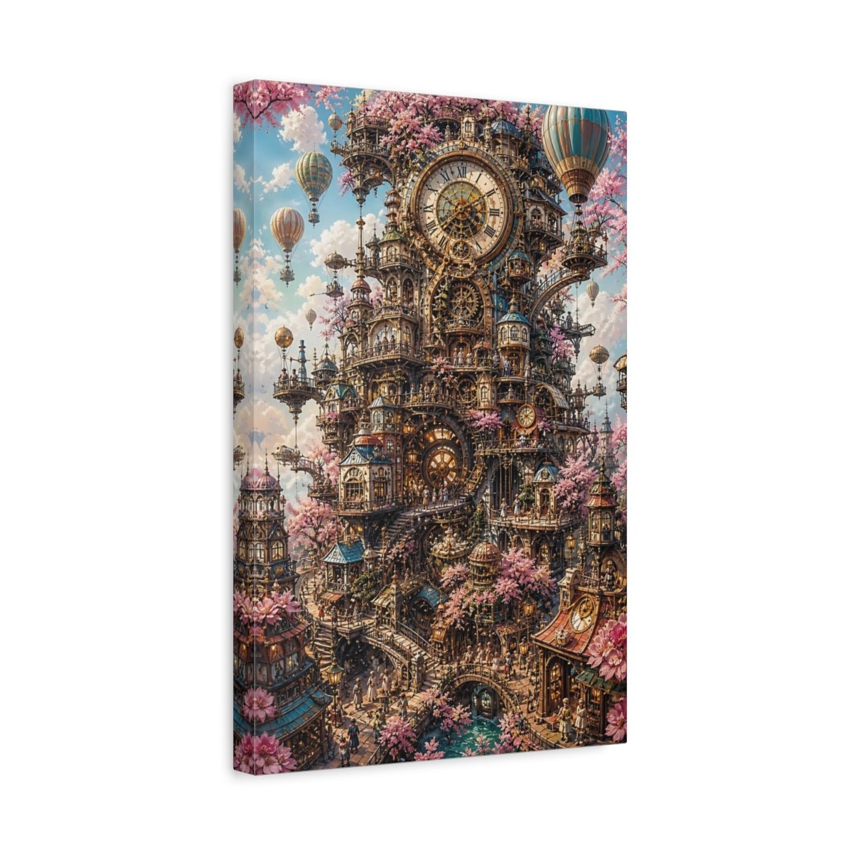 Science Fiction Clockwork City Pink And Canvas Print – Steampunk Living Room, Large Wall - YesArtYes