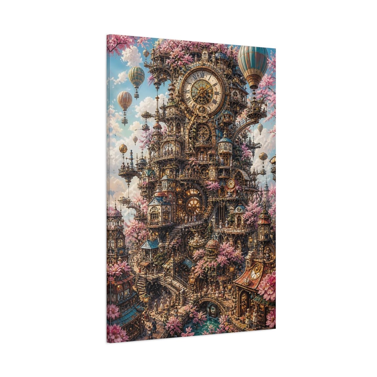 Science Fiction Clockwork City Pink And Canvas Print – Steampunk Living Room, Large Wall - YesArtYes