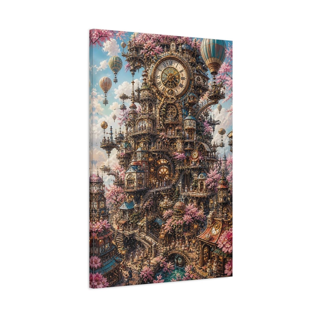 Science Fiction Clockwork City Pink And Canvas Print – Steampunk Living Room, Large Wall - YesArtYes
