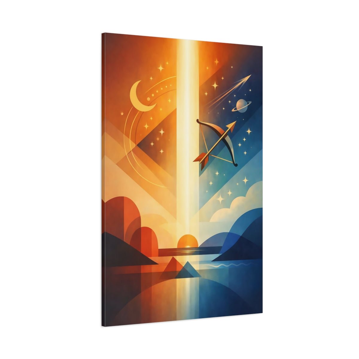 Science Fiction Cosmic Archer Orange Blue Geometric - Canvas Wall Art Print - YesArtYes