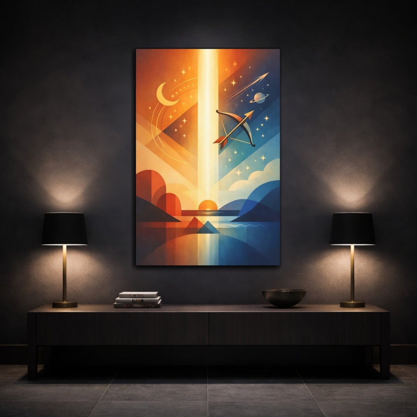 Science Fiction Cosmic Archer Orange Blue Geometric - Canvas Wall Art Print - YesArtYes