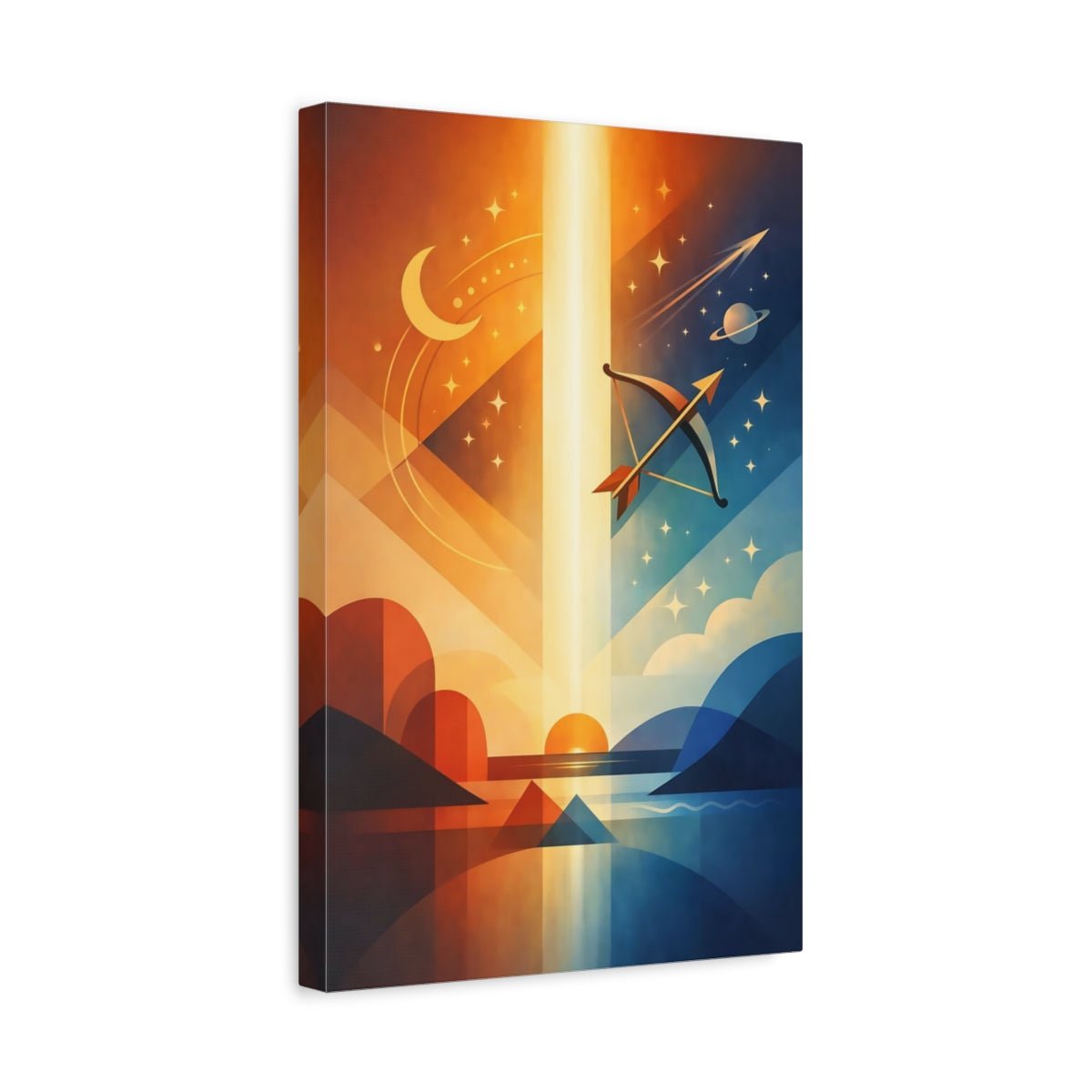 Science Fiction Cosmic Archer Orange Blue Geometric - Canvas Wall Art Print - YesArtYes
