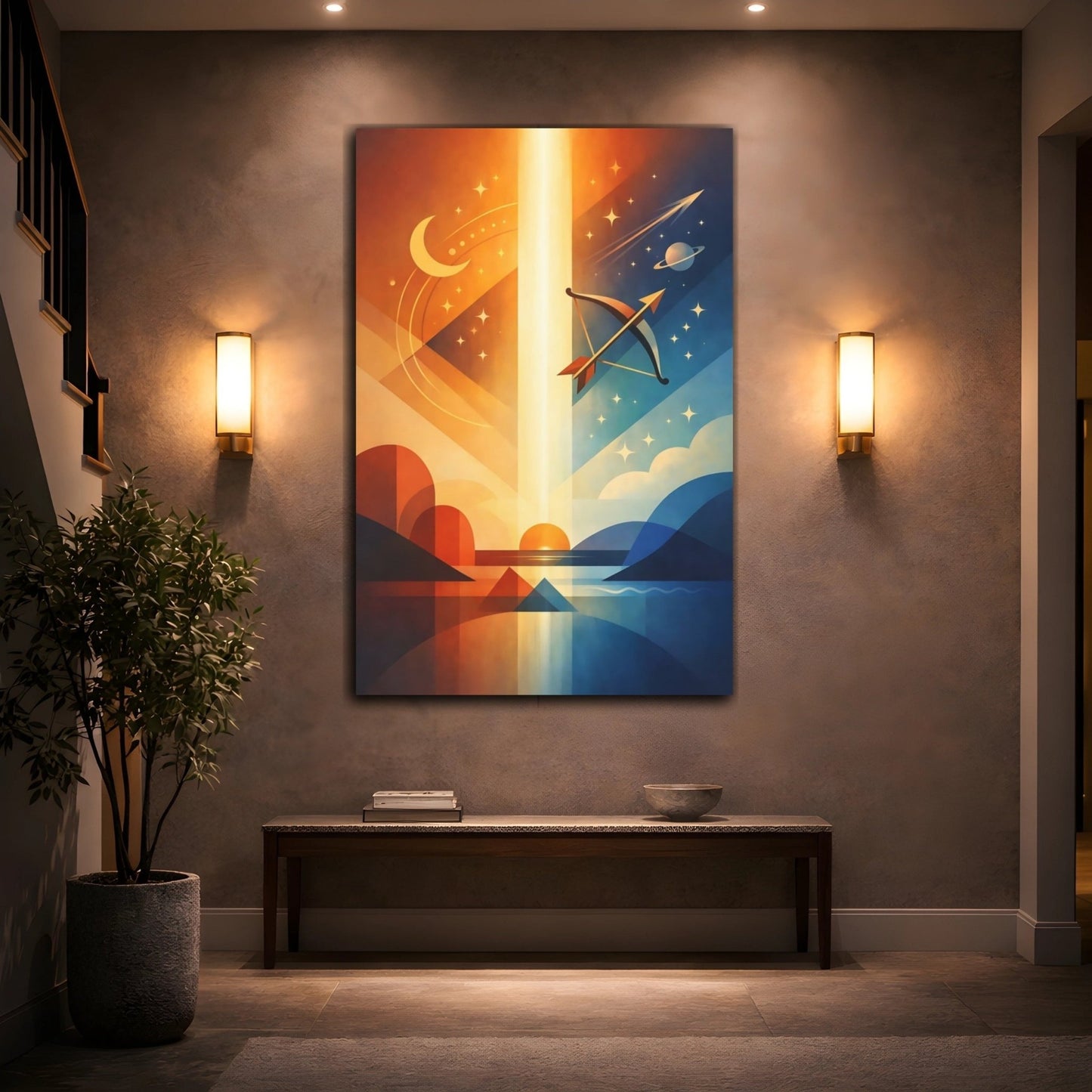 Science Fiction Cosmic Archer Orange Blue Geometric - Canvas Wall Art Print - YesArtYes