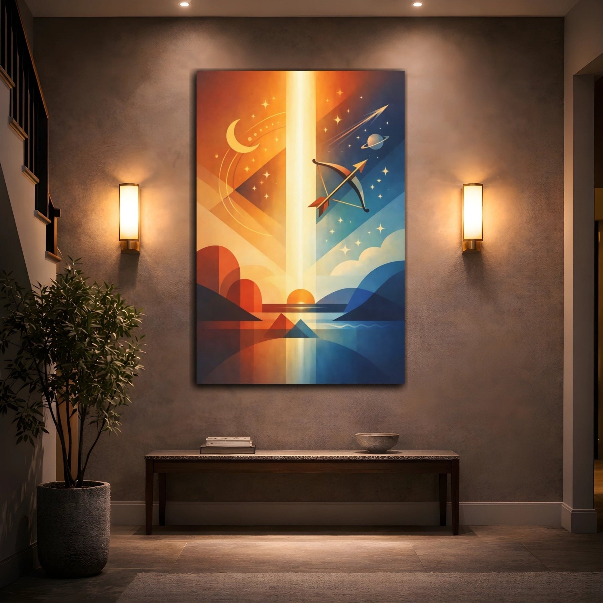 Science Fiction Cosmic Archer Orange Blue Geometric - Canvas Wall Art Print - YesArtYes