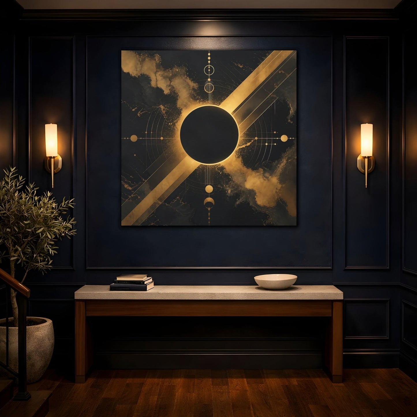 Science Fiction Cosmic Eclipse Black And Canvas Print – Living Room, Above Sofa - YesArtYes