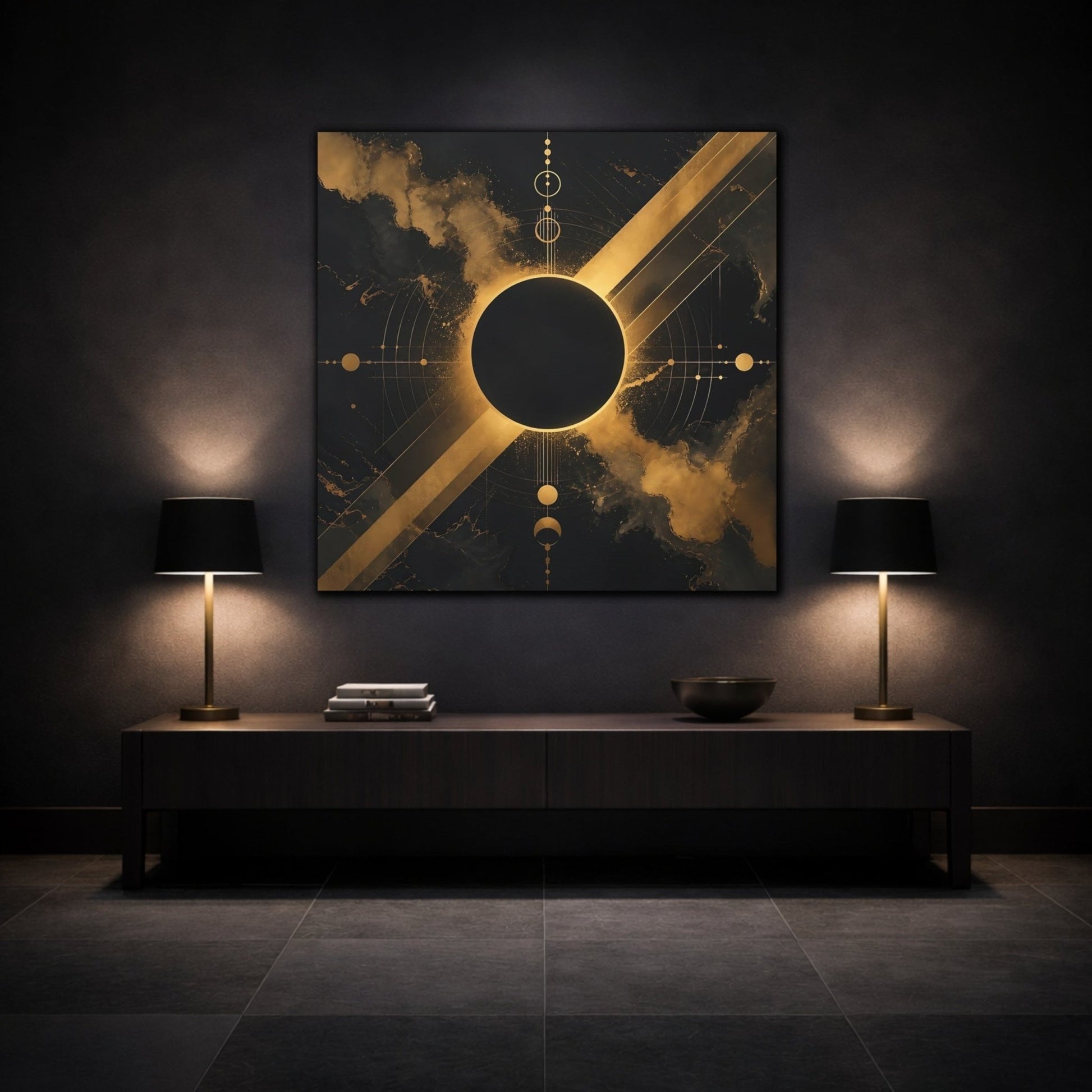 Science Fiction Cosmic Eclipse Black And Canvas Print – Living Room, Above Sofa - YesArtYes
