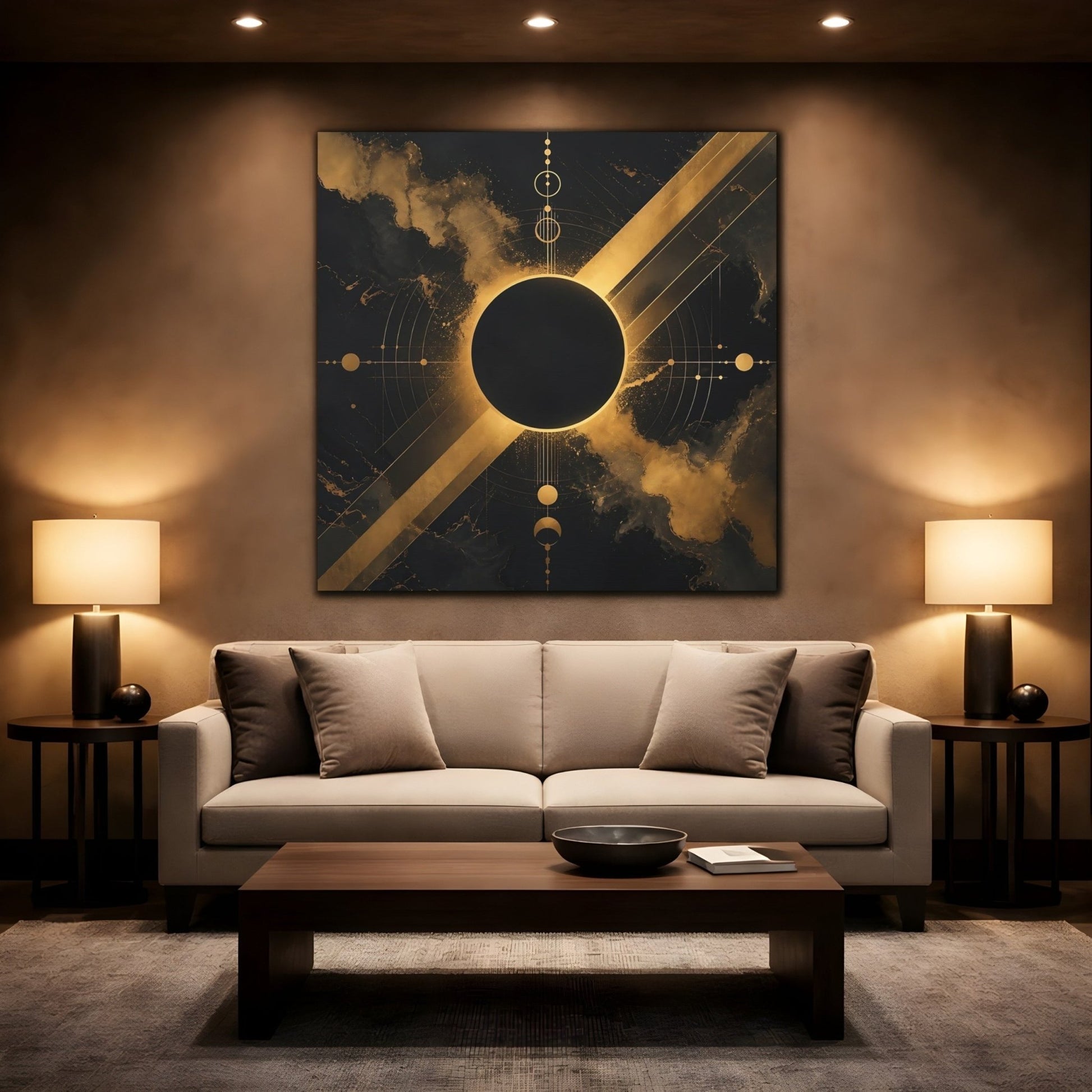 Science Fiction Cosmic Eclipse Black And Canvas Print – Living Room, Above Sofa - YesArtYes