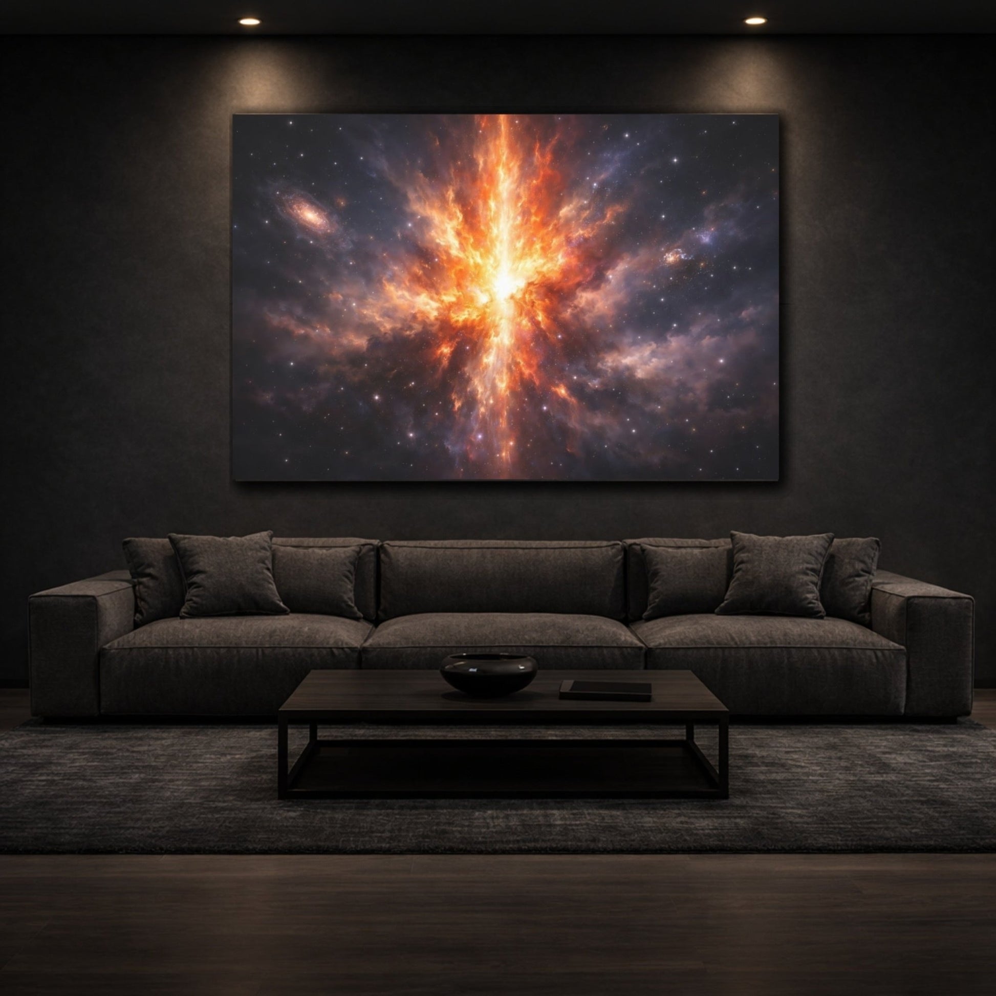 Science Fiction Cosmic Explosion Orange And Black - Canvas Wall Art Print - YesArtYes
