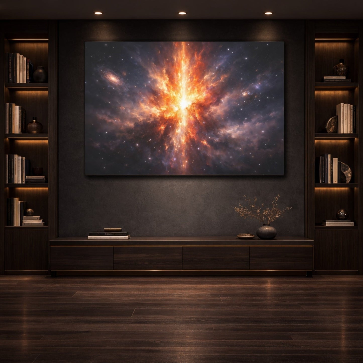 Science Fiction Cosmic Explosion Orange And Black - Canvas Wall Art Print - YesArtYes
