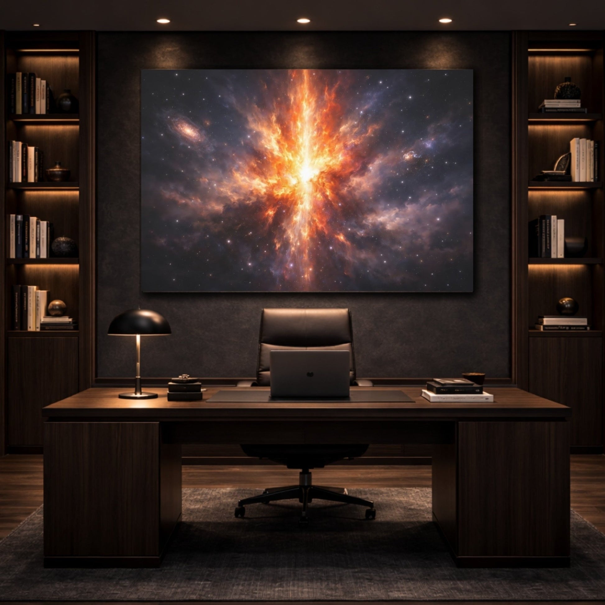 Science Fiction Cosmic Explosion Orange And Black - Canvas Wall Art Print - YesArtYes