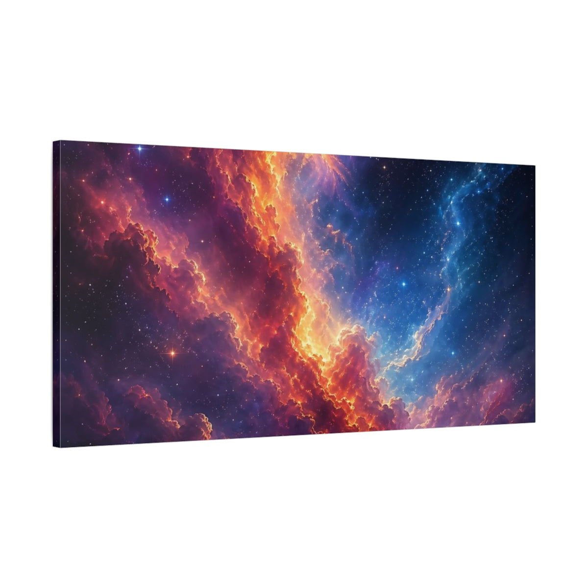 Main Mockup. Science Fiction Cosmic Nebula Orange Blue Nebula shown as stretched canvas wall art