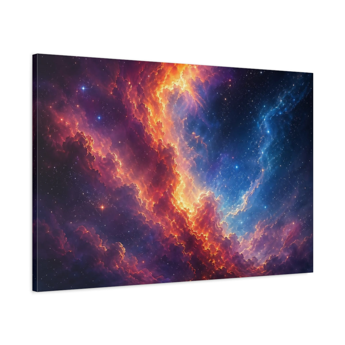 Main Mockup. Science Fiction Cosmic Nebula Orange Blue Nebula shown as stretched canvas wall art