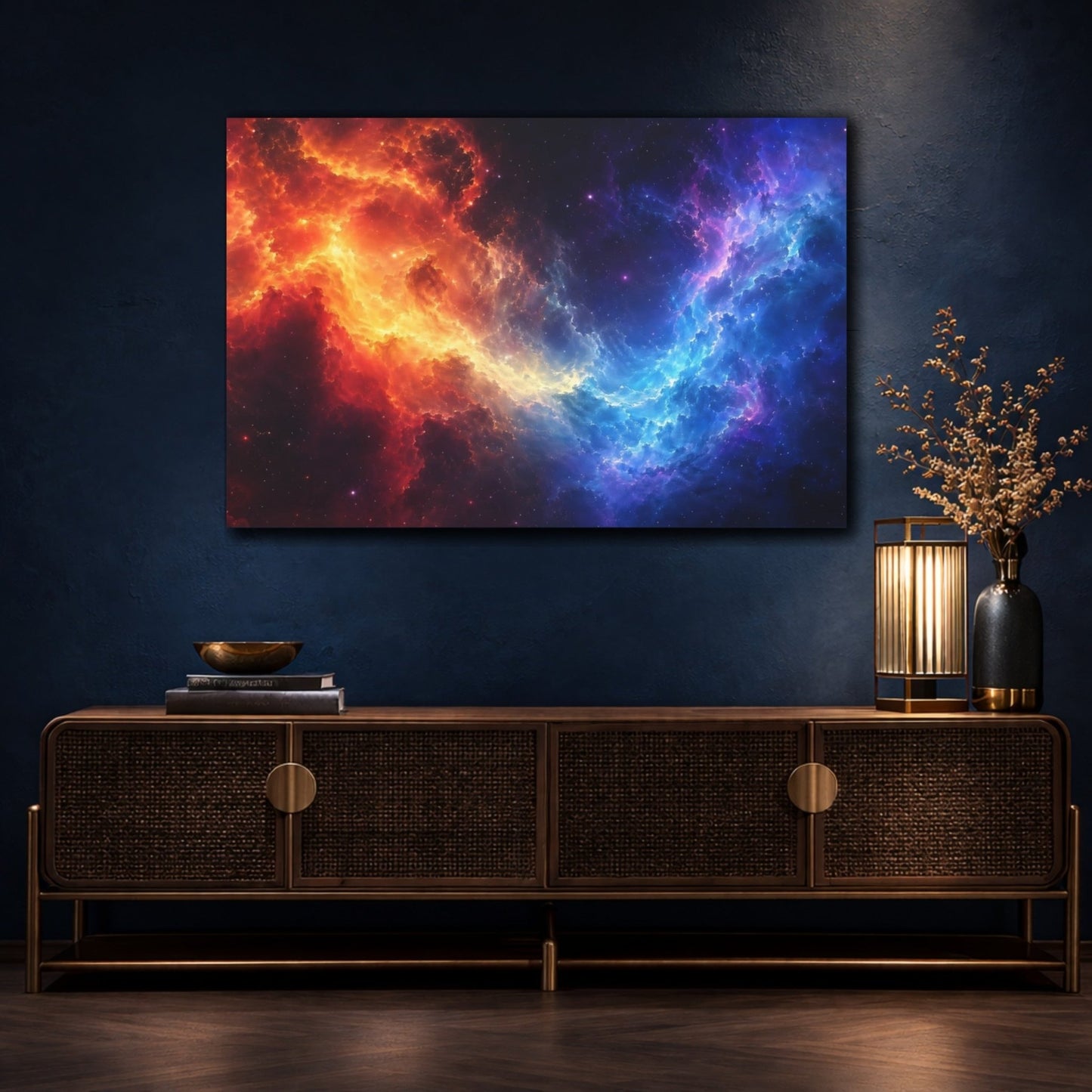 Science Fiction Cosmic Nebula Red Blue Canvas Print – Abstract Living Room, Above Sofa - YesArtYes