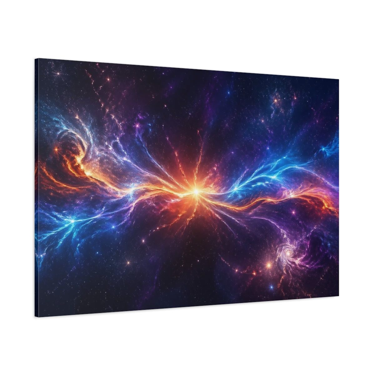 Side Mockup 1. Science Fiction Cosmic Nebula Vibrant Space shown as stretched canvas wall art