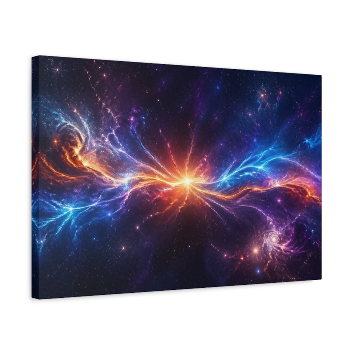 Side Mockup 3. Science Fiction Cosmic Nebula Vibrant Space shown as stretched canvas wall art