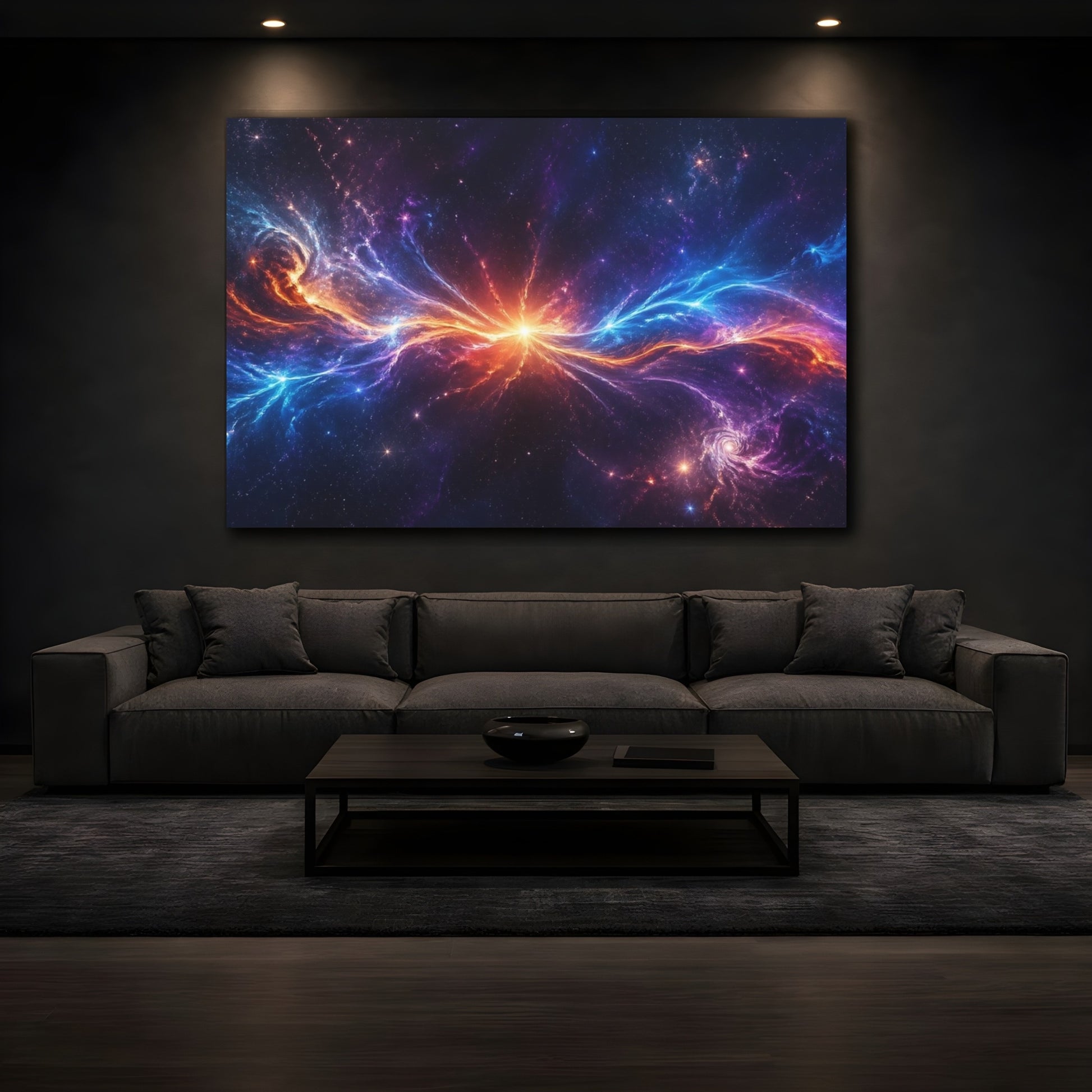 Mockup 4. Science Fiction Cosmic Nebula Vibrant Space shown as stretched canvas wall art