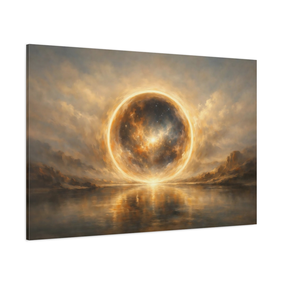 Main Mockup. Science Fiction Cosmic Sphere Celestial Glow shown as stretched canvas wall art