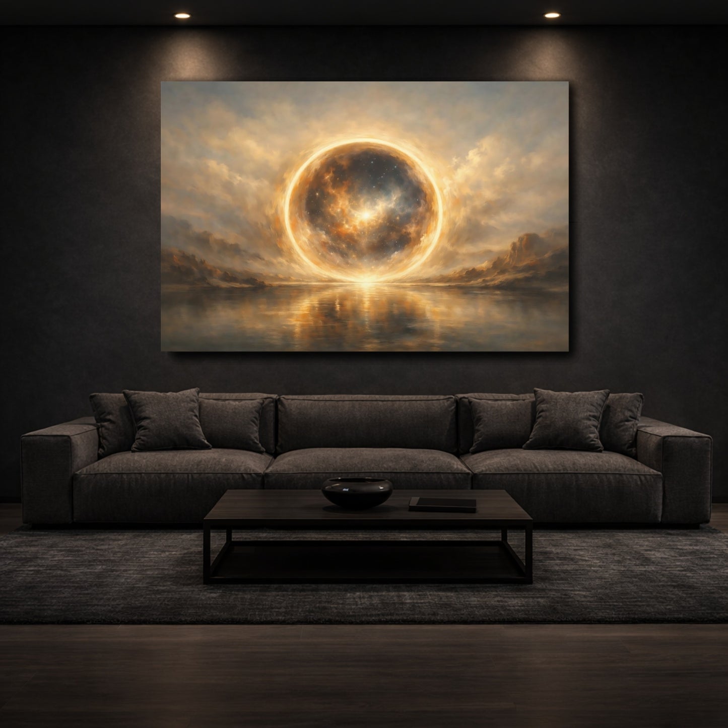 Mockup 2. Science Fiction Cosmic Sphere Celestial Glow shown as stretched canvas wall art