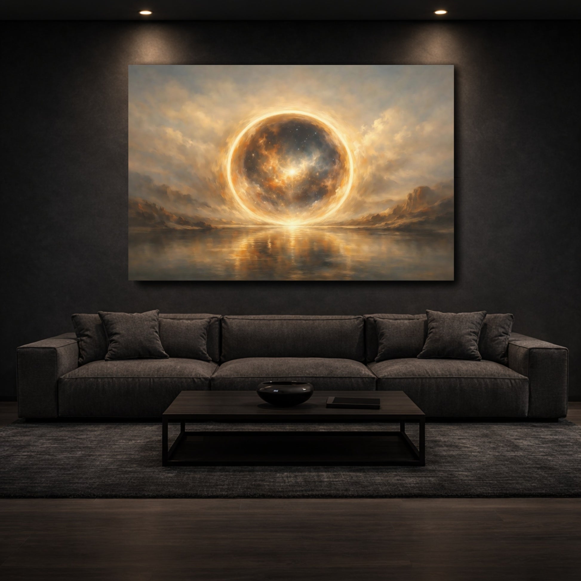 Mockup 2. Science Fiction Cosmic Sphere Celestial Glow shown as stretched canvas wall art