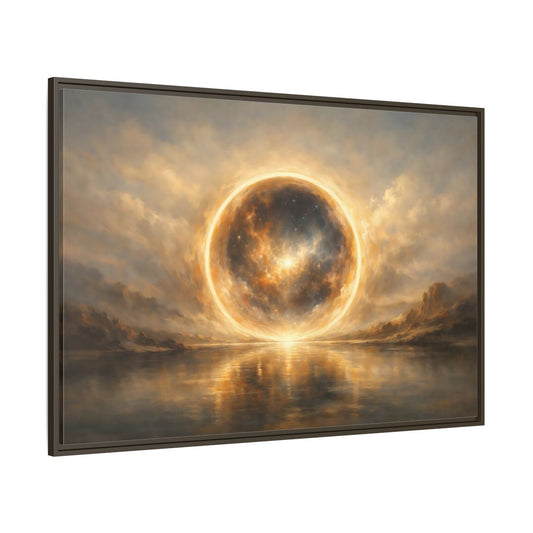 Main Mockup. Science Fiction Cosmic Sphere Golden Cosmic shown as stretched canvas wall art