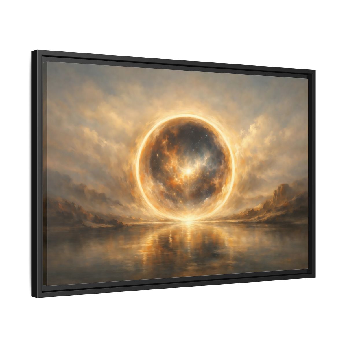 Side Mockup 14. Science Fiction Cosmic Sphere Golden Cosmic shown as stretched canvas wall art