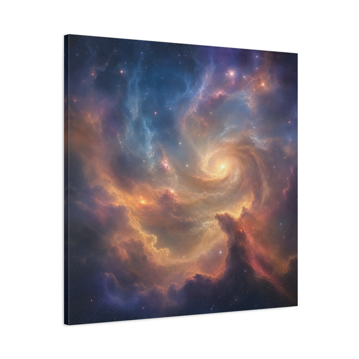 Main Mockup. Science Fiction Cosmic Swirl Colorful Nebula shown as stretched canvas wall art
