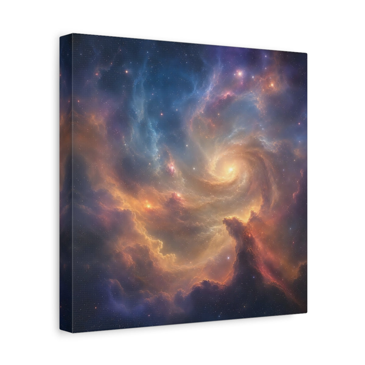 Side Mockup 8. Science Fiction Cosmic Swirl Colorful Nebula shown as stretched canvas wall art