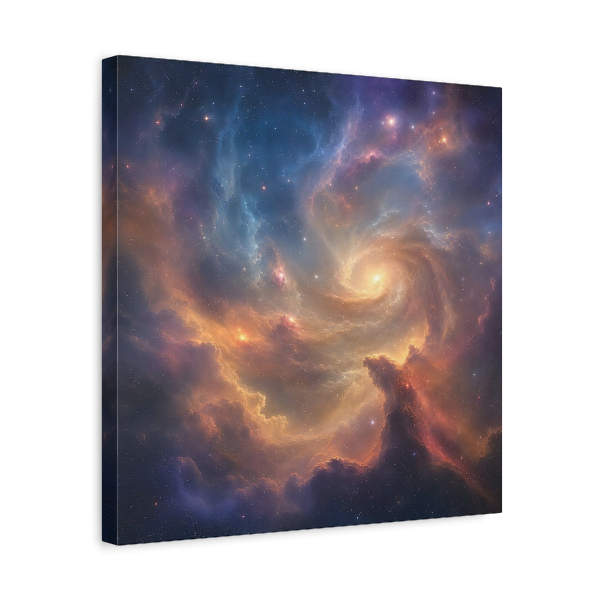 Side Mockup 6. Science Fiction Cosmic Swirl Colorful Nebula shown as stretched canvas wall art