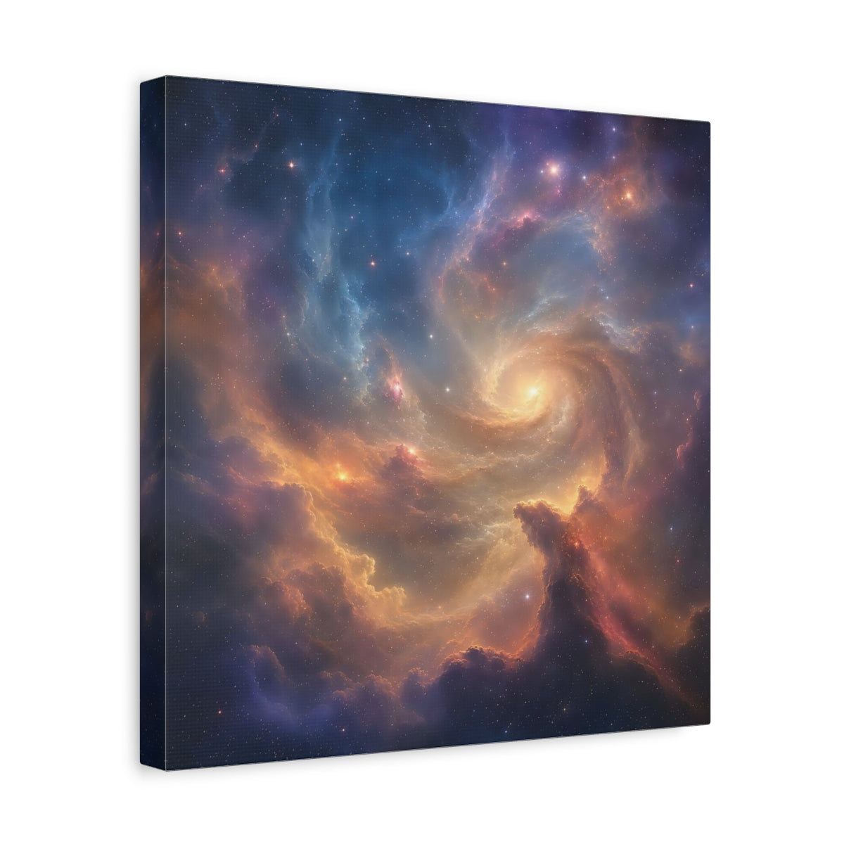 Side Mockup 7. Science Fiction Cosmic Swirl Colorful Nebula shown as stretched canvas wall art