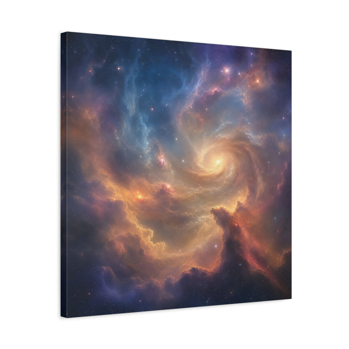 Side Mockup 4. Science Fiction Cosmic Swirl Colorful Nebula shown as stretched canvas wall art