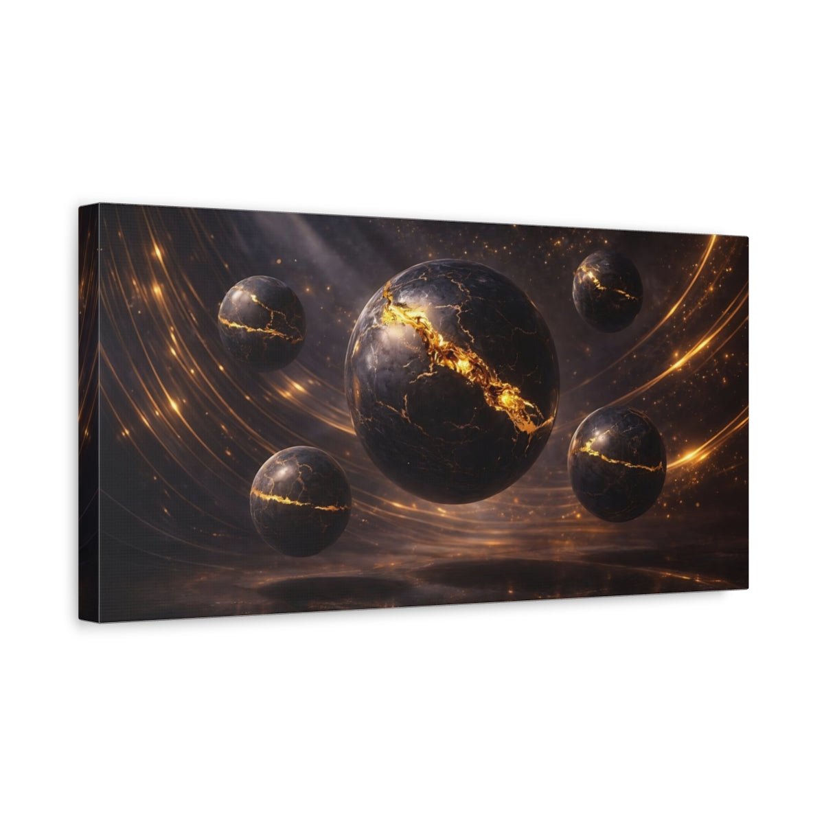 Science Fiction Cracked Spheres Gold And - Canvas Wall Art Print - YesArtYes