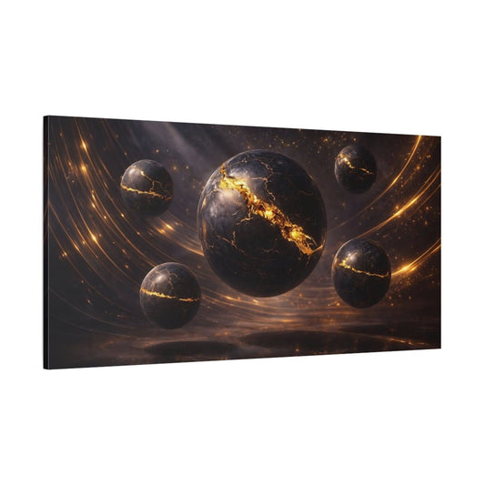 Science Fiction Cracked Spheres Gold And - Canvas Wall Art Print - YesArtYes