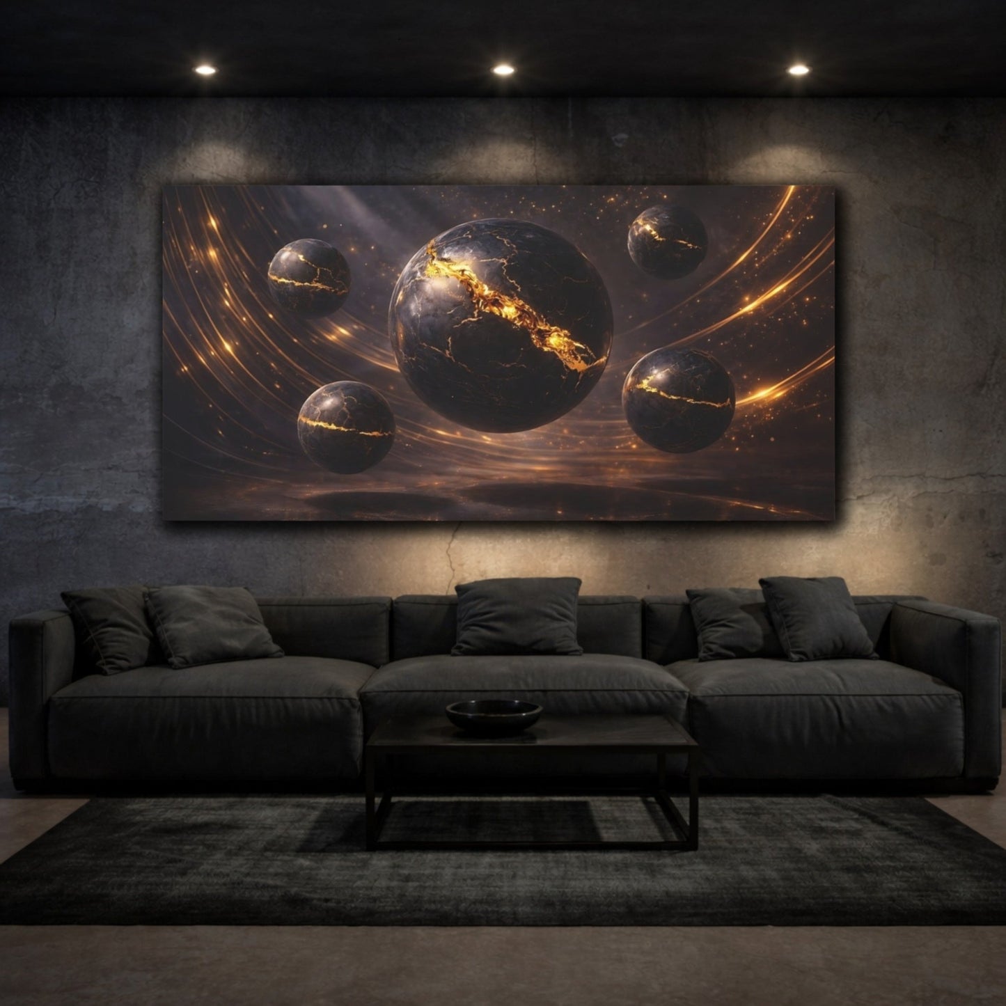 Science Fiction Cracked Spheres Gold And - Canvas Wall Art Print - YesArtYes