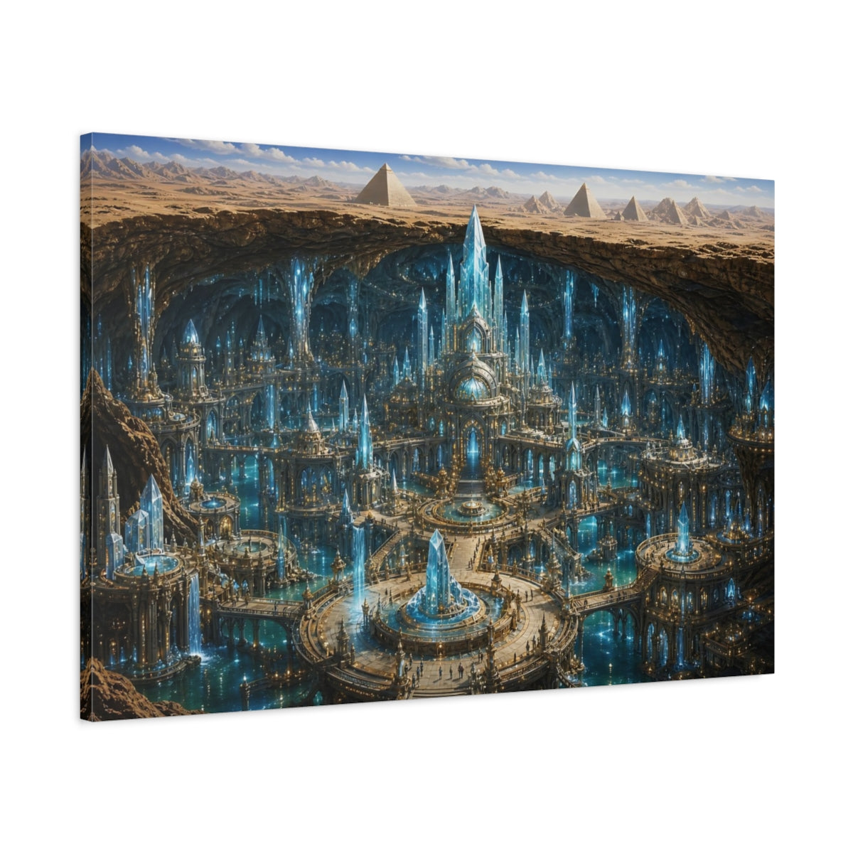 Main Mockup. Science Fiction Crystal City Blue Crystal City shown as stretched canvas wall art