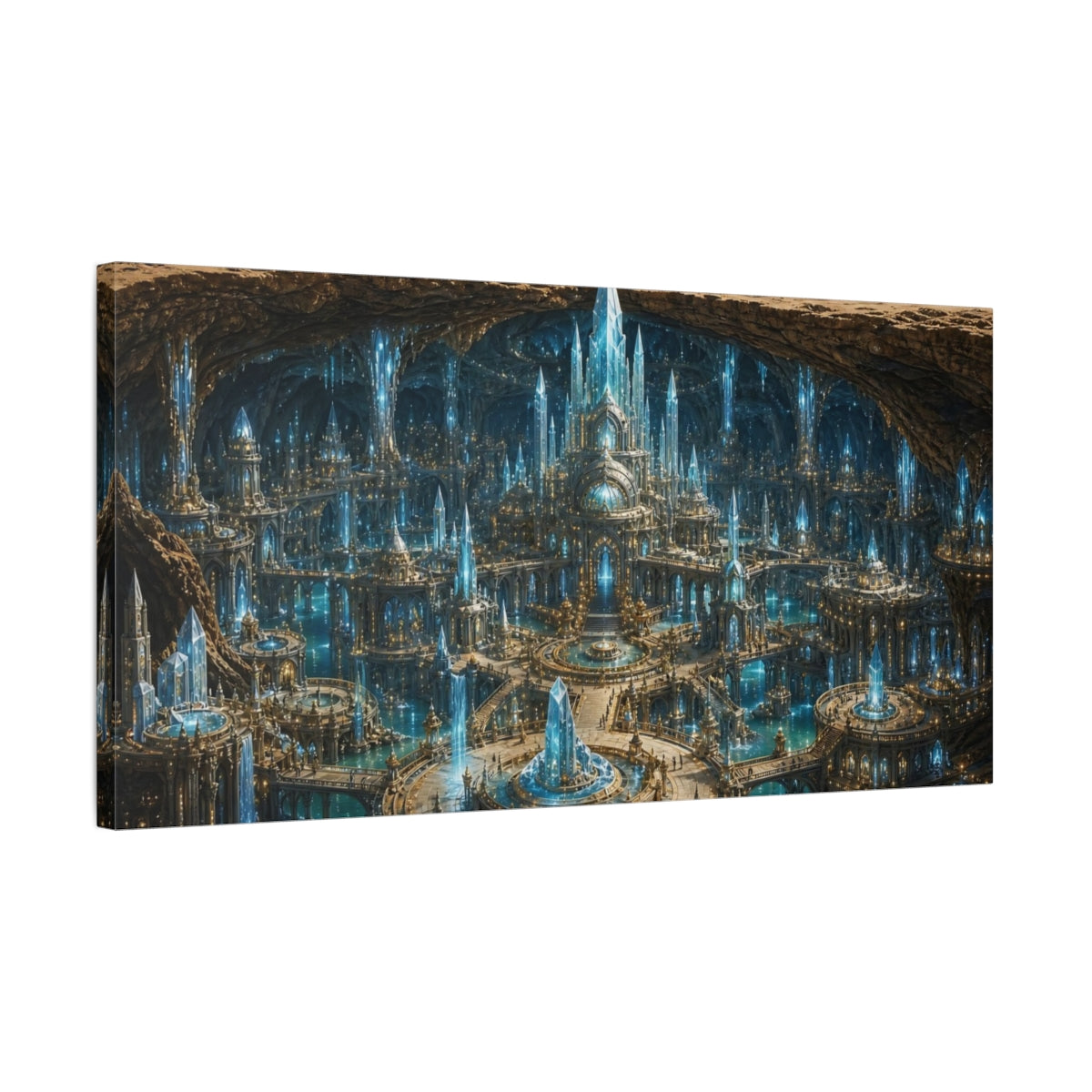 Side Mockup 1. Science Fiction Crystal City Desert Crystal City shown as stretched canvas wall art
