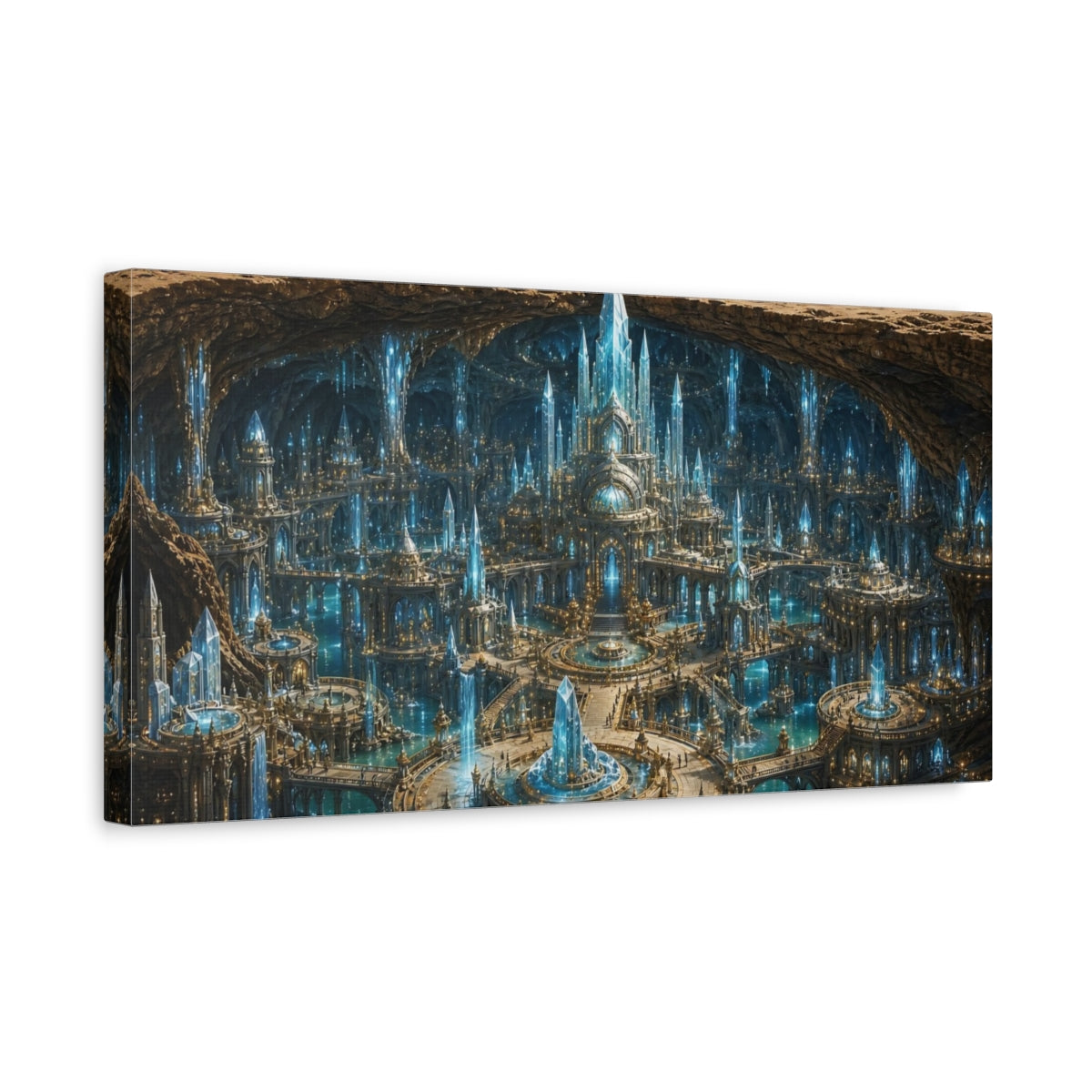 Side Mockup 3. Science Fiction Crystal City Desert Crystal City shown as stretched canvas wall art