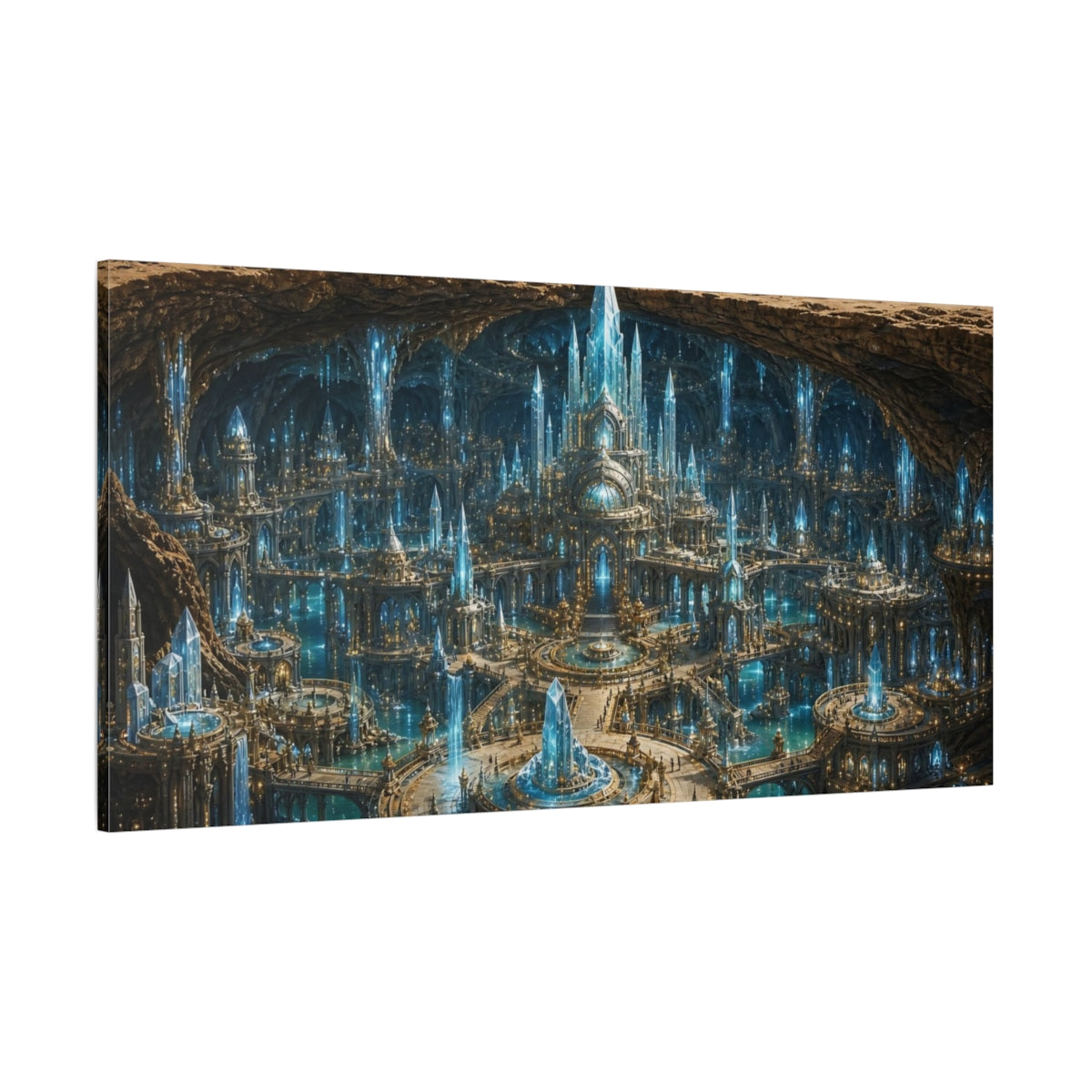 Side Mockup 2. Science Fiction Crystal City Desert Crystal City shown as stretched canvas wall art