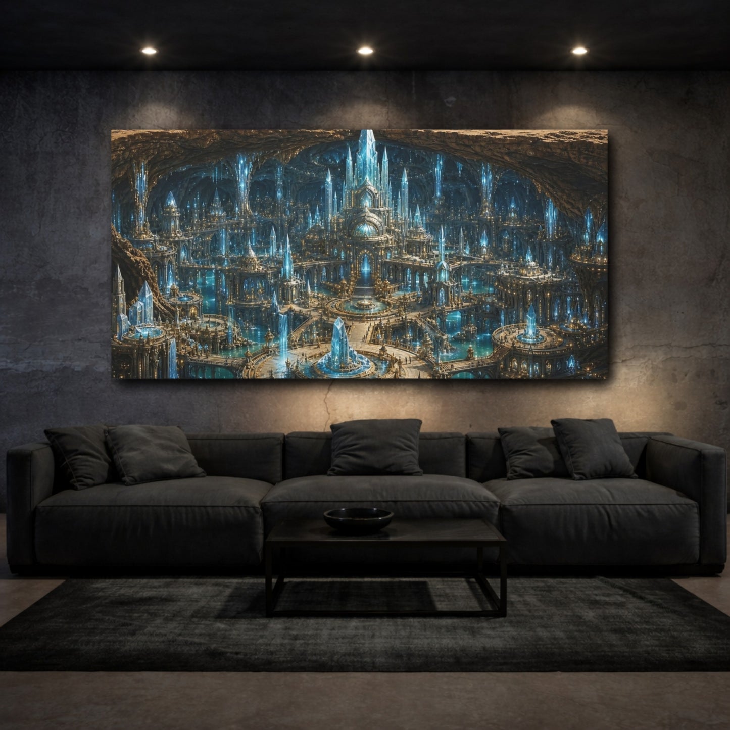 Mockup 2. Science Fiction Crystal City Desert Crystal City shown as stretched canvas wall art