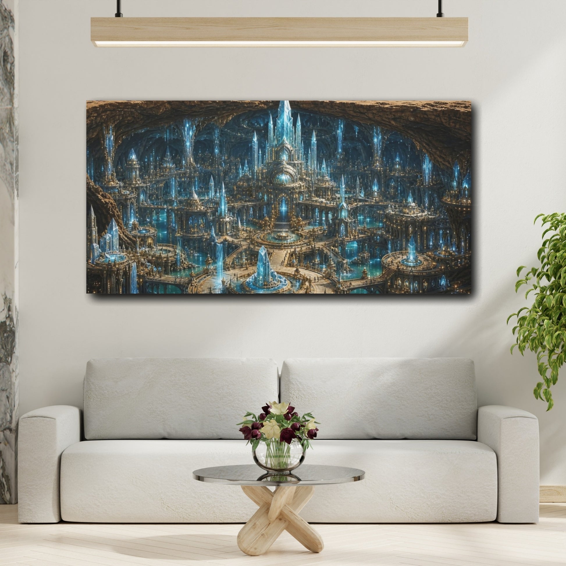 Mockup 3. Science Fiction Crystal City Desert Crystal City shown as stretched canvas wall art